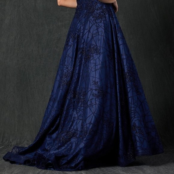 Navy Blue A-Line Glittery Evening Long Formal Maxi Gown Dress JT692 - Picture 6 of 7